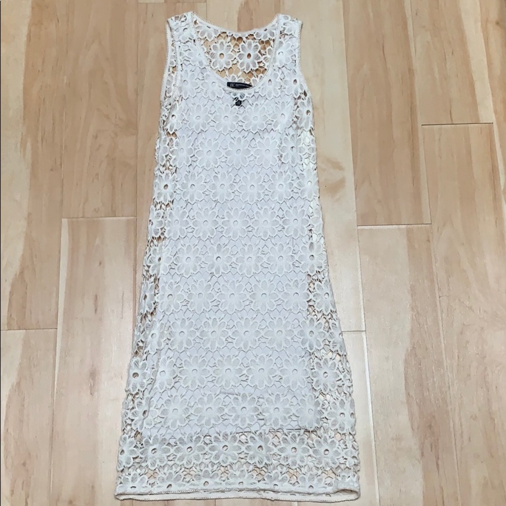 Ivory floral crocheted dress with slip dress